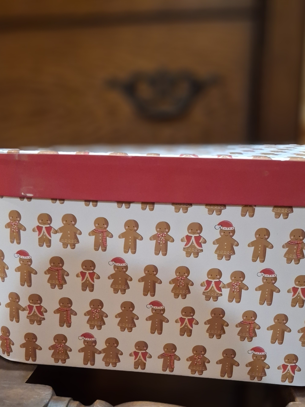 Gingerbread Pattern Holiday Box - Red Trim - Picture 2 of 10